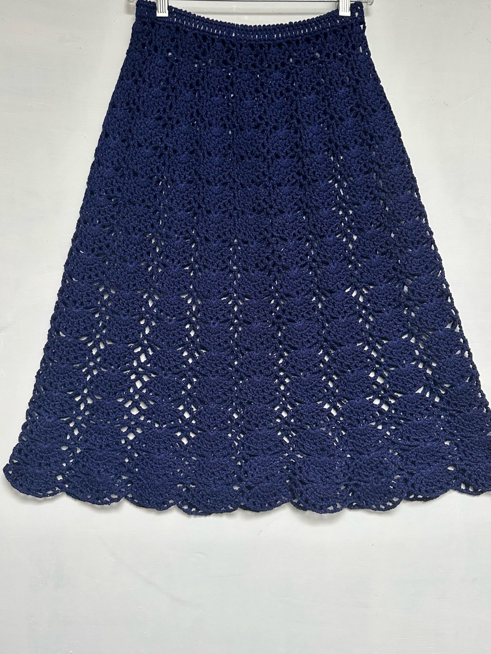 VINTAGE 70s Skirt HandmadeBlue Crochet Knit A-line HIPPIE FAIRY WHIMSIGOTH S/M - Picture 5 of 5